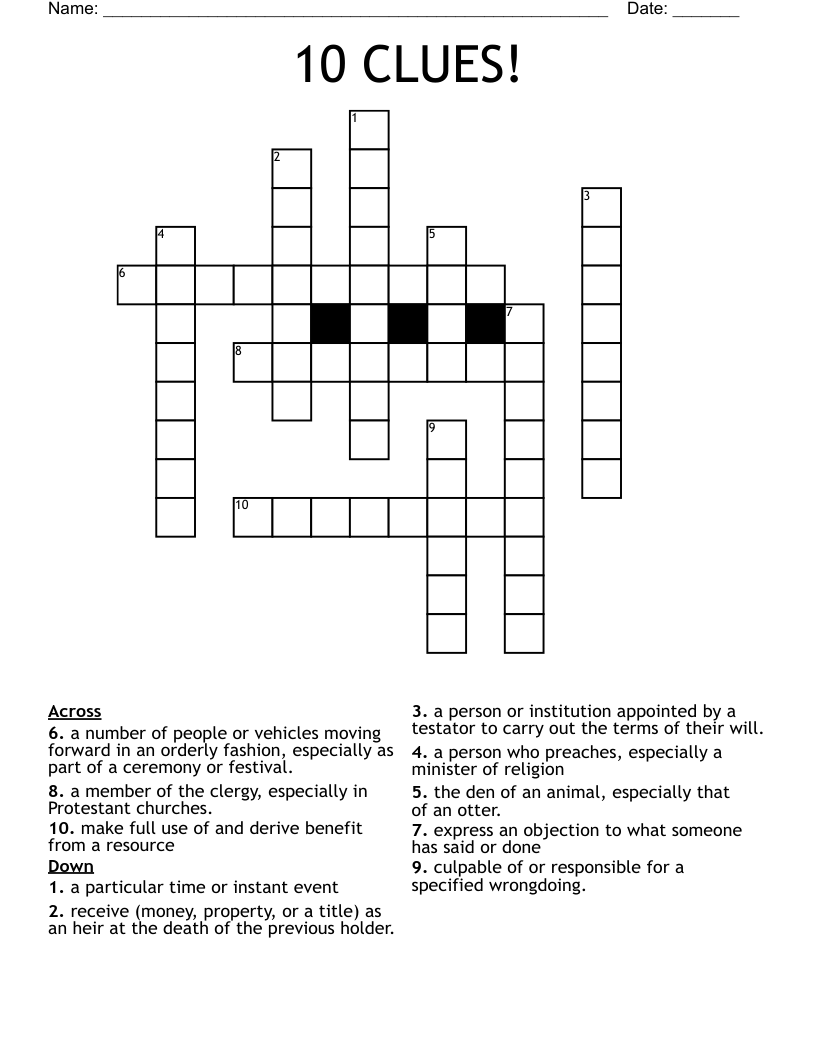 10 CLUES Crossword WordMint 10 CLUES Crossword WordMint
