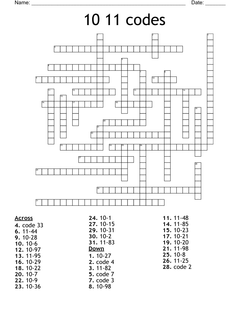 10 Codes Crossword WordMint 10 Codes Crossword WordMint