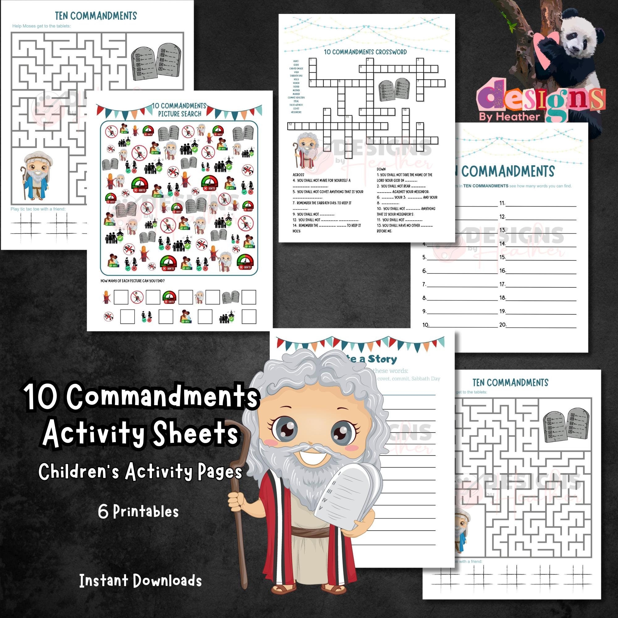 10 Commandments Children s Printables 6 Worksheets Children s Word Search Kids Crossword Bible Instant Download Kid s Activity Pages Etsy