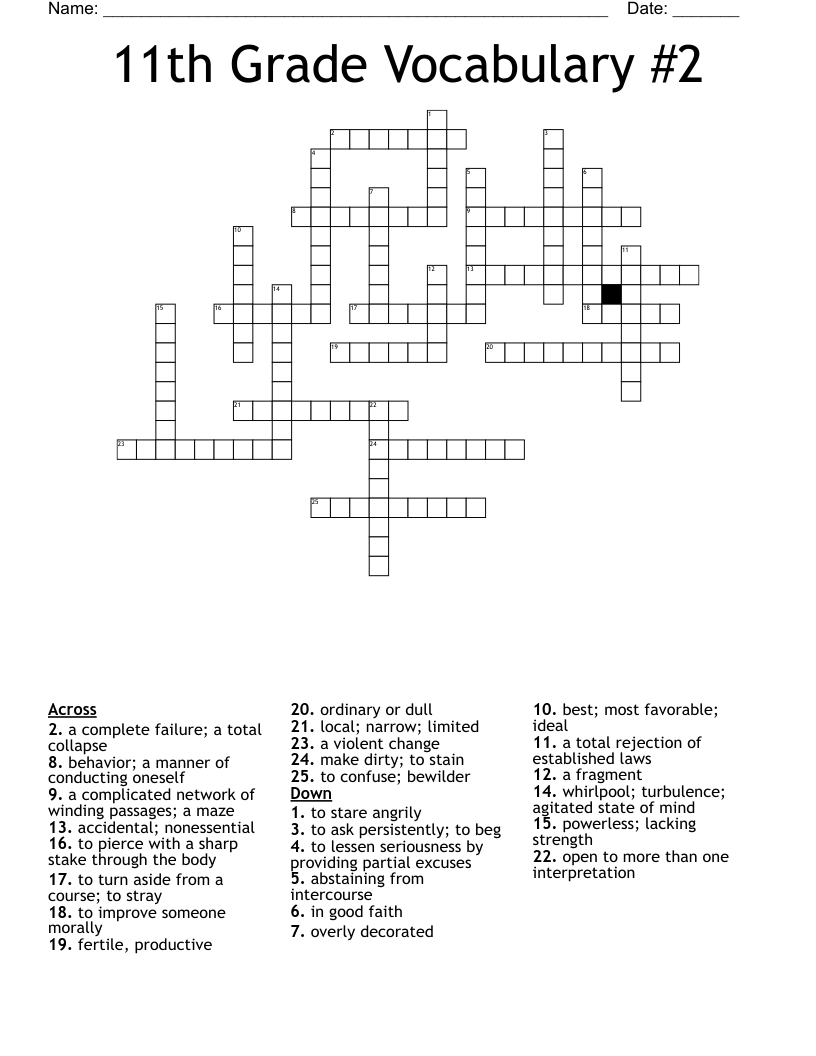 11th Grade Vocabulary 2 Crossword WordMint 11th Grade Vocabulary 2 Crossword WordMint