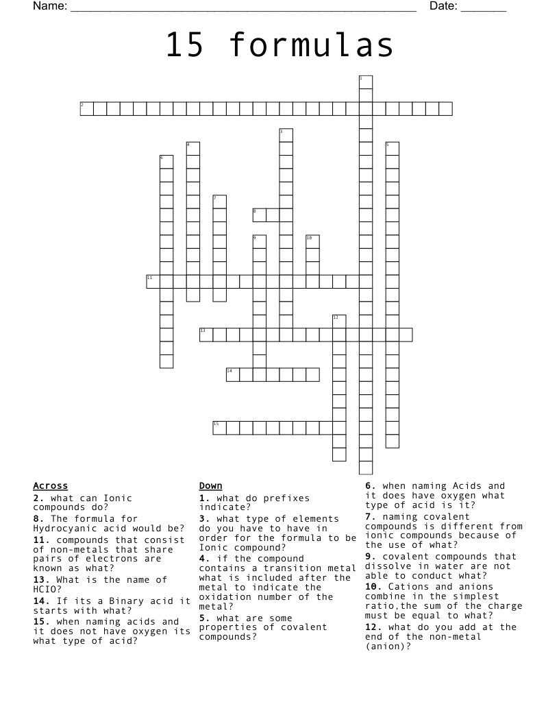 15 Formulas Crossword WordMint