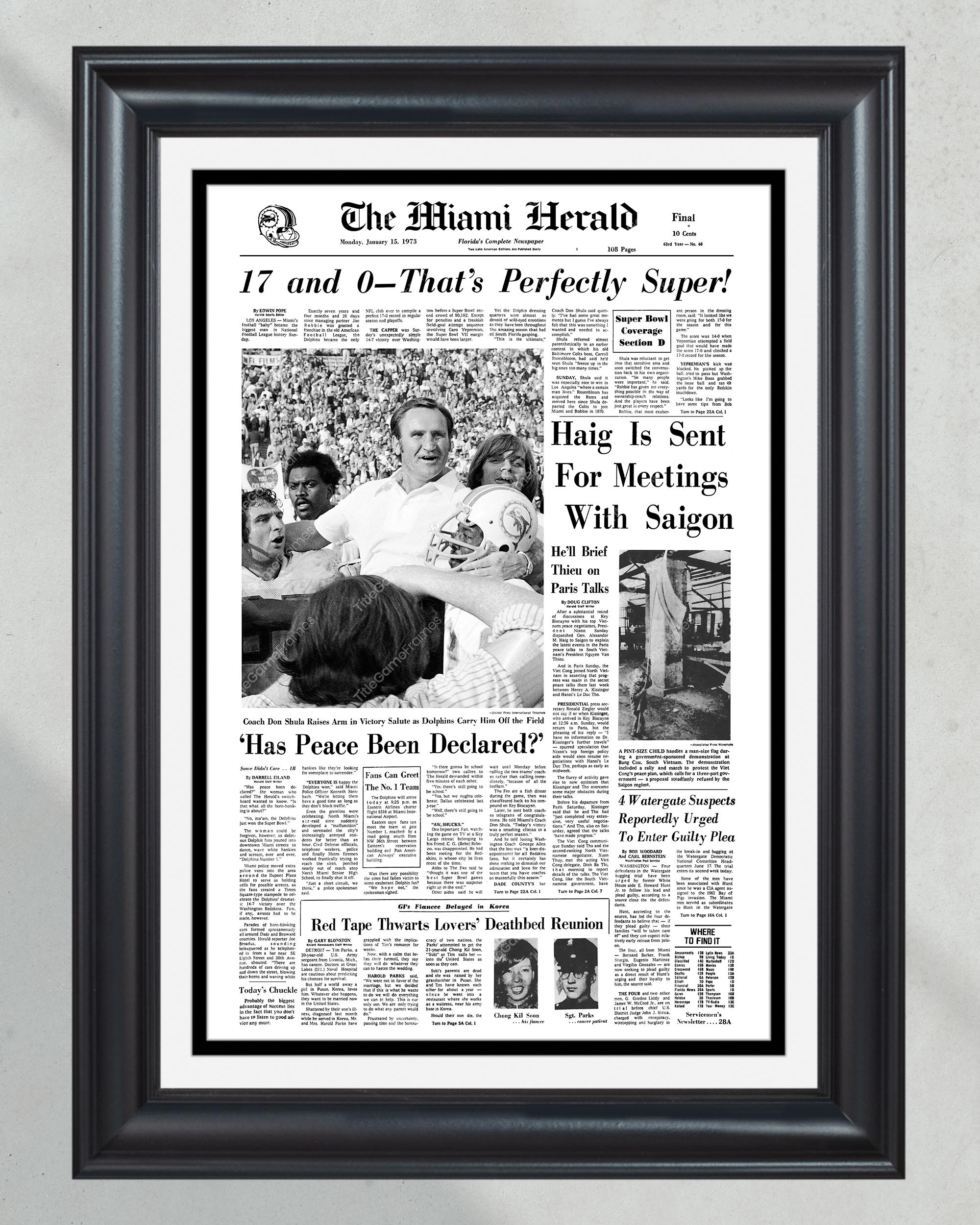 1973 Miami Dolphins Super Bowl VII Champions Framed Front Page Newspaper Print Don Shula Etsy 1973 Miami Dolphins Super Bowl VII Champions Framed Front Page Newspaper Print Don Shula Etsy