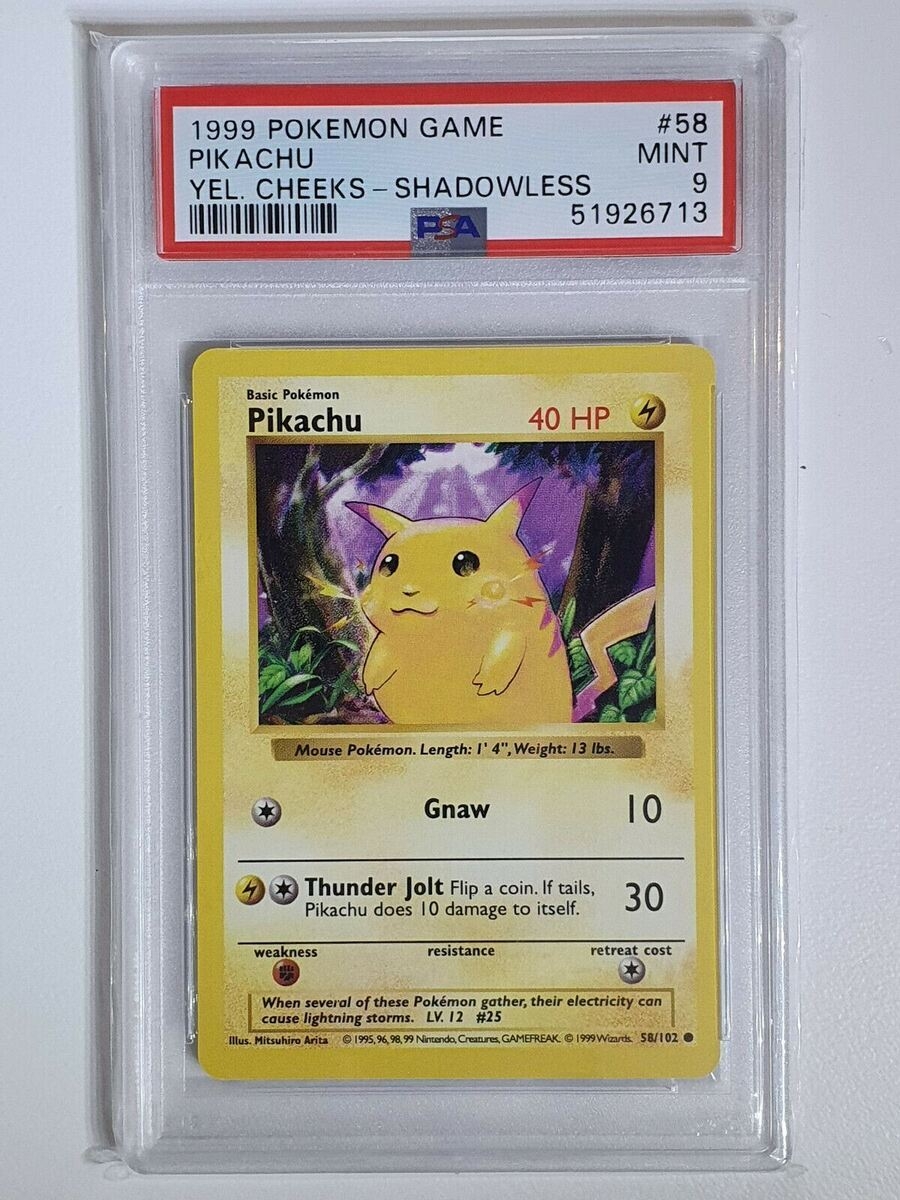 1999 Pokemon Pikachu 58 102 Shadowless WOTC Yellow Cheeks PSA 9 EBay 1999 Pokemon Pikachu 58 102 Shadowless WOTC Yellow Cheeks PSA 9 EBay