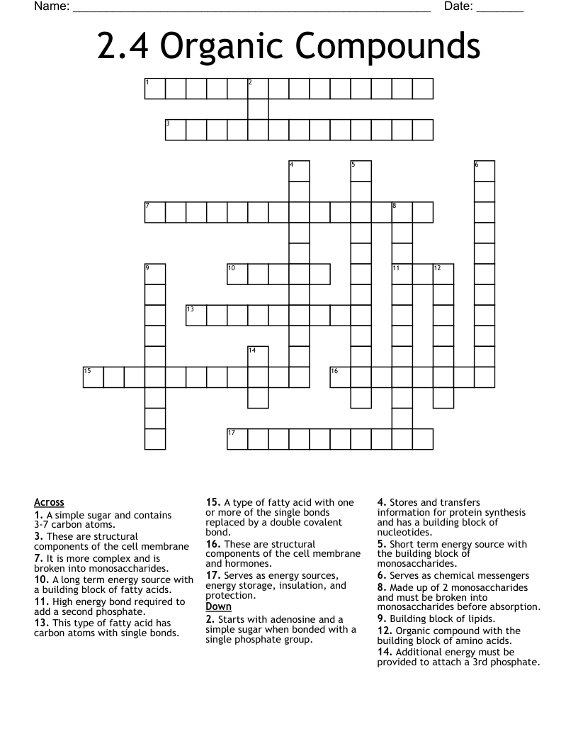 2 4 Organic Compounds Crossword WordMint 2 4 Organic Compounds Crossword WordMint