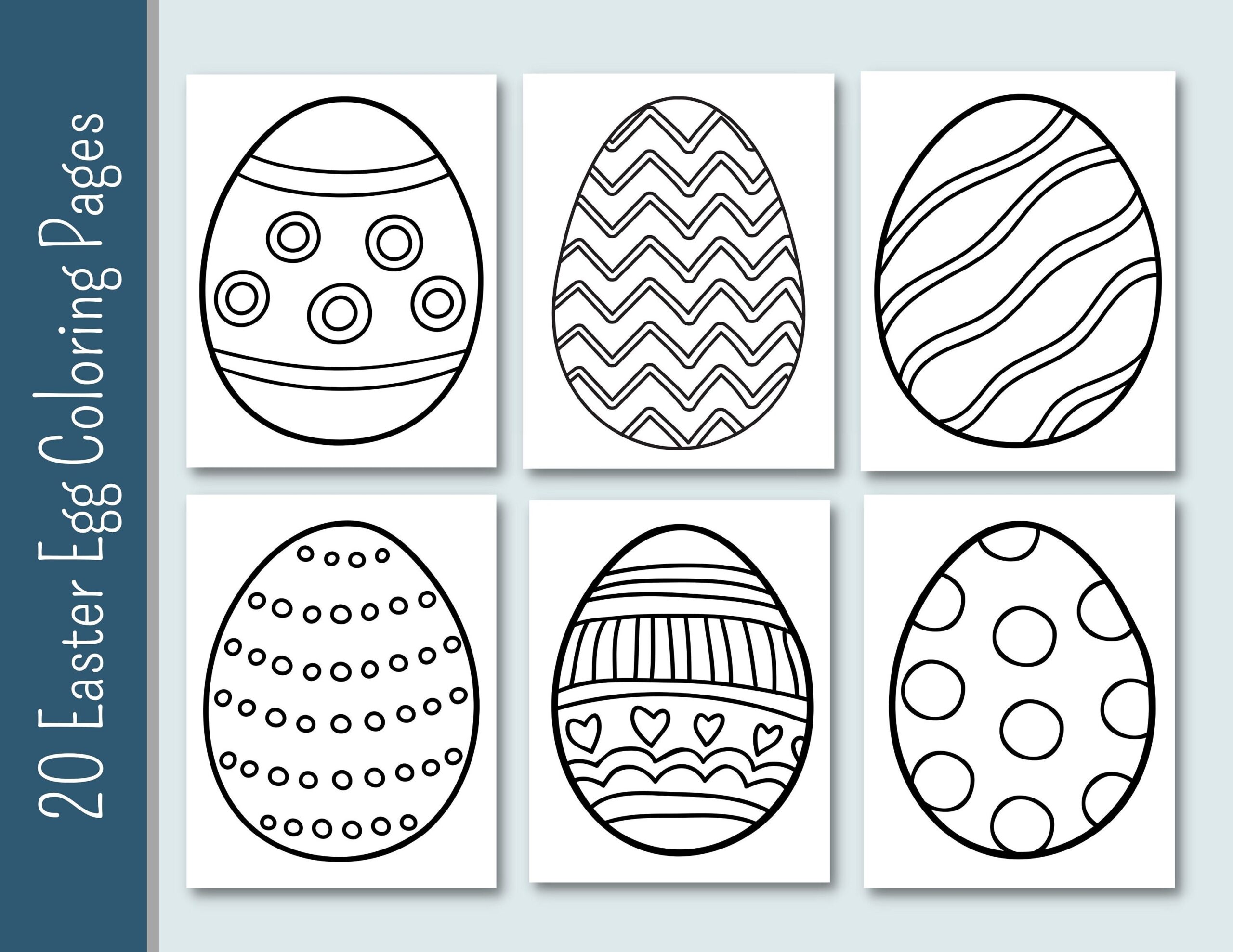 20 Easter Egg Coloring Pages Variety Coloring Printable Coloring Pages Easter Eggs Kindergarten Preschool Easter Spring Etsy