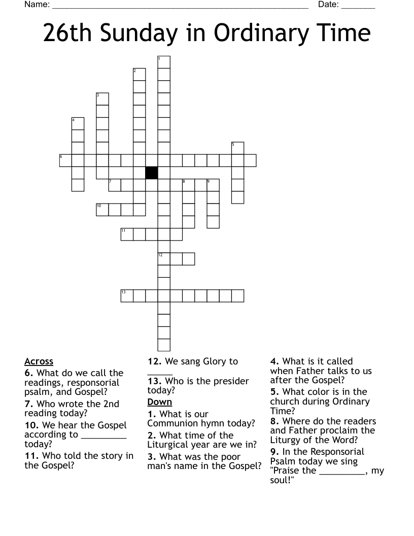 26th Sunday In Ordinary Time Crossword WordMint 26th Sunday In Ordinary Time Crossword WordMint