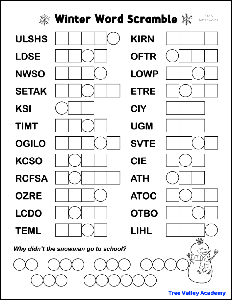 5 Printable Winter Word Scrambles Tree Valley Academy 5 Printable Winter Word Scrambles Tree Valley Academy