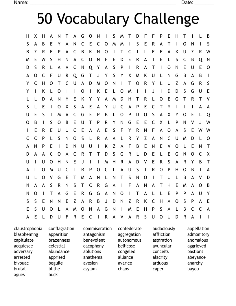 50 Vocabulary Challenge Word Search WordMint 50 Vocabulary Challenge Word Search WordMint