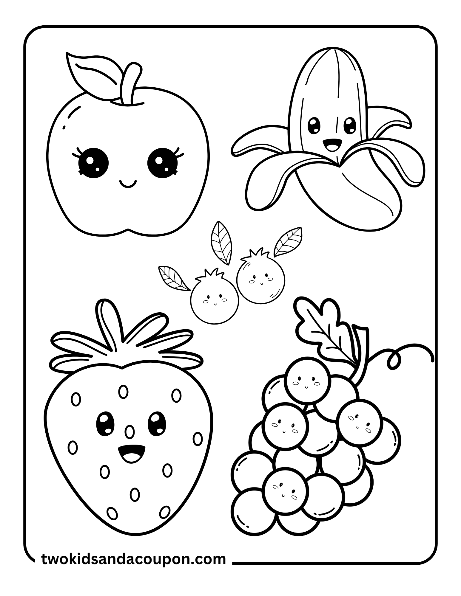 6 Cute Kawaii Fruit Coloring Pages 6 Cute Kawaii Fruit Coloring Pages