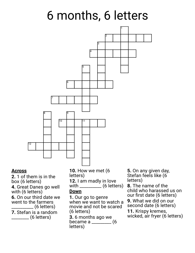 6 Months 6 Letters Crossword WordMint