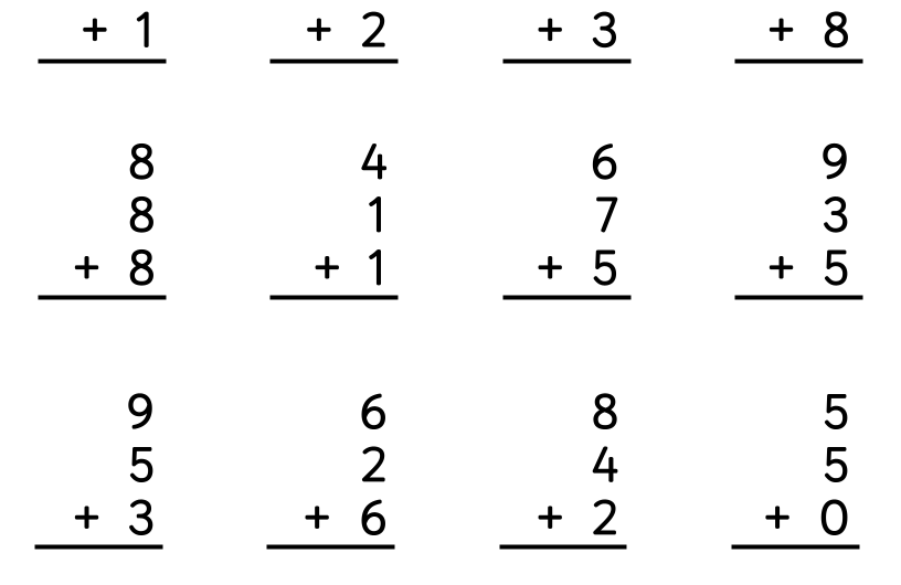Adding Single Digits Worksheets