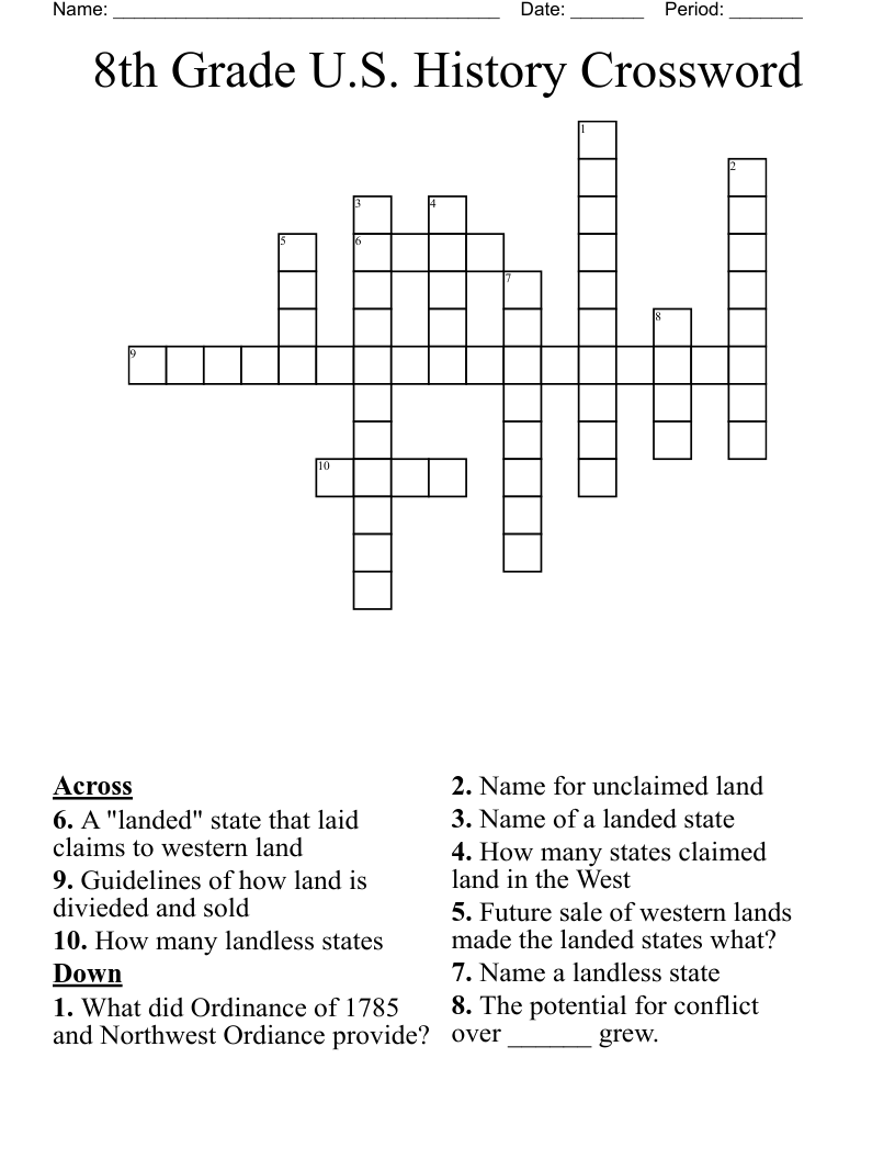8th Grade U S History Crossword WordMint 8th Grade U S History Crossword WordMint