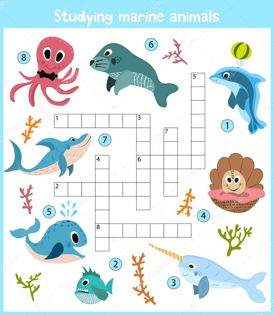 A Colorful Children s Cartoon Crossword Education Game For Children On The Theme Of Sea Animals And Fishes Living In The Seas And Oceans Around The Globe Vector Stock Vector By Alyonka lis 95356956