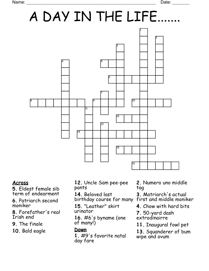 A DAY IN THE LIFE Crossword WordMint