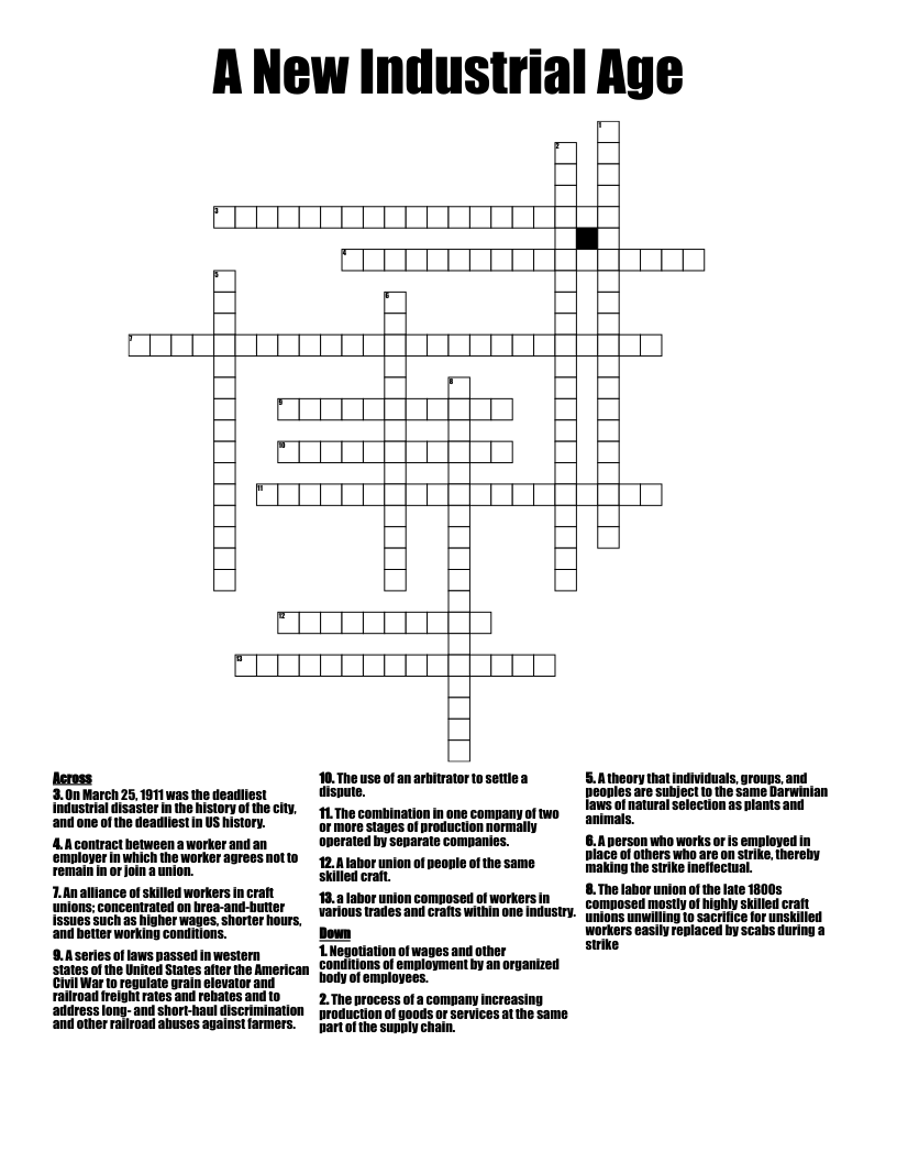 A New Industrial Age Crossword WordMint A New Industrial Age Crossword WordMint