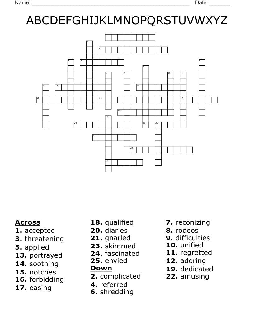ABCDEFGHIJKLMNOPQRSTUVWXYZ Crossword WordMint