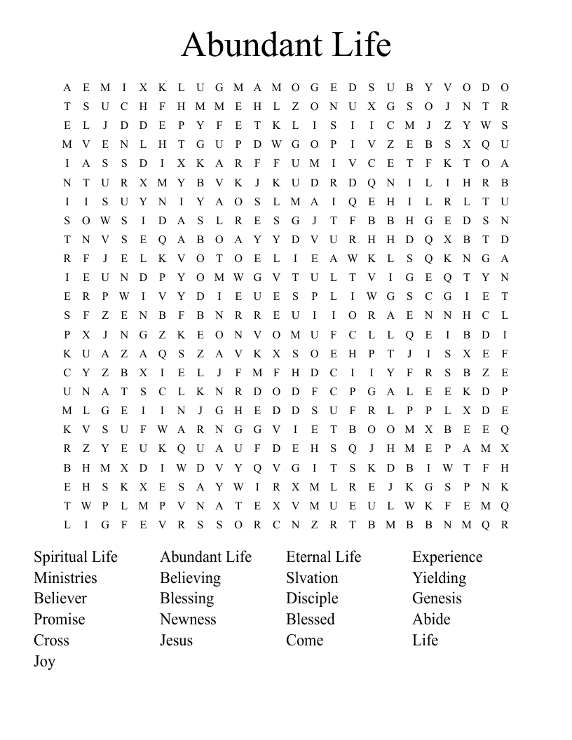 Abundant Life Word Search WordMint Abundant Life Word Search WordMint