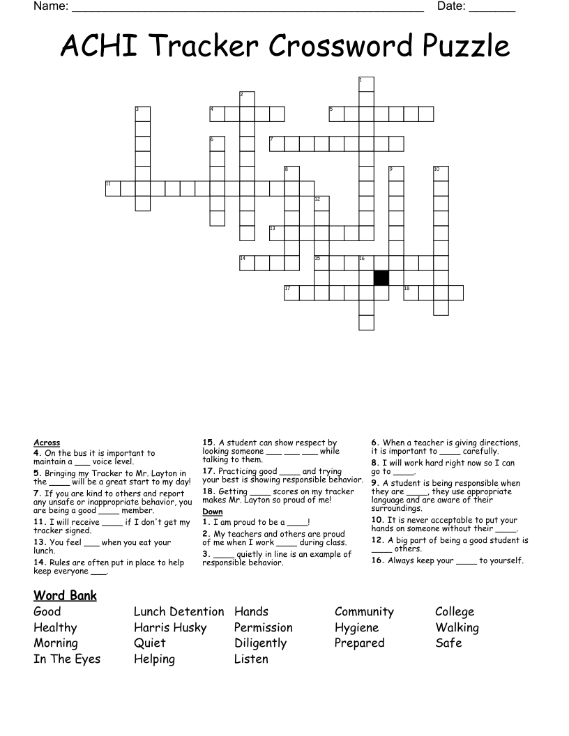 ACHI Behavior Crossword Puzzle WordMint ACHI Behavior Crossword Puzzle WordMint