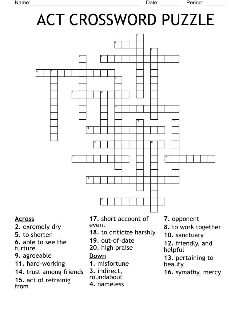 ACT CROSSWORD PUZZLE WordMint ACT CROSSWORD PUZZLE WordMint