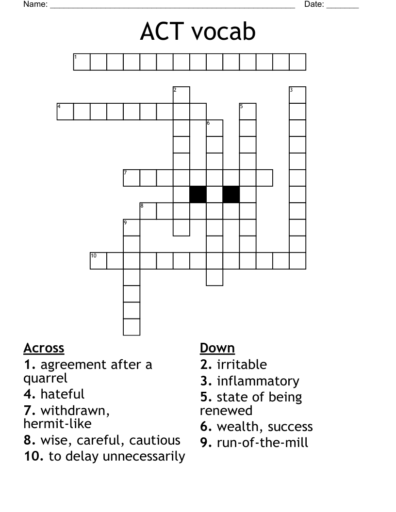 ACT Vocab Crossword WordMint ACT Vocab Crossword WordMint