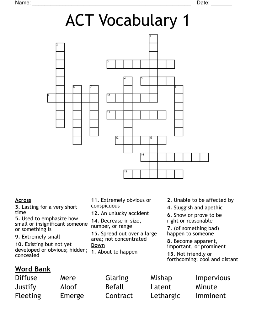ACT Vocabulary 1 Crossword WordMint ACT Vocabulary 1 Crossword WordMint