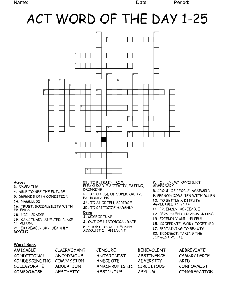 ACT WORD OF THE DAY 1 25 Crossword WordMint ACT WORD OF THE DAY 1 25 Crossword WordMint
