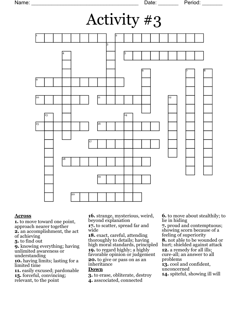 Activity 3 Crossword WordMint Activity 3 Crossword WordMint