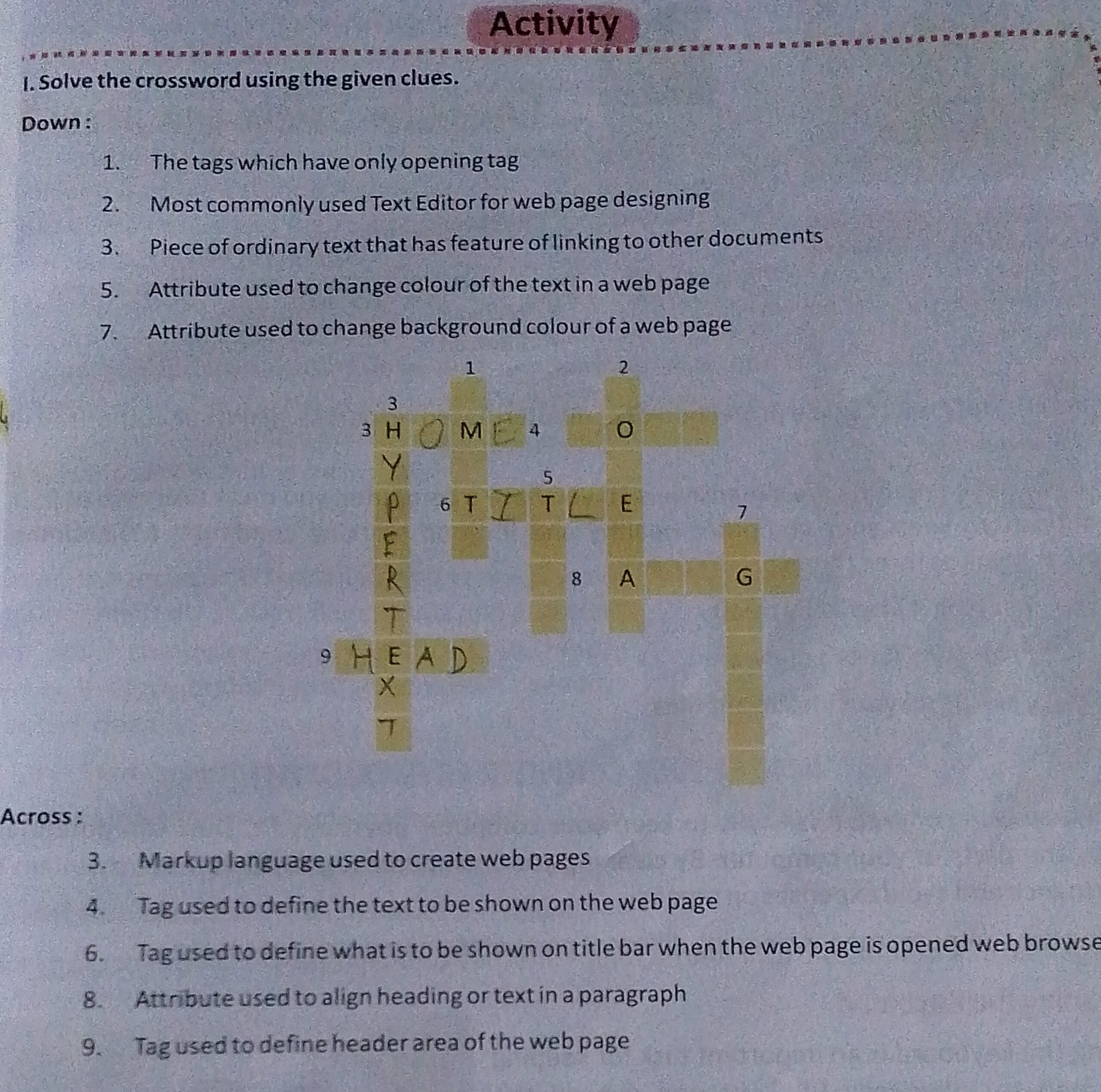 Activity Solve The Crossword Using The Given Clues Down The Tags Whic Activity Solve The Crossword Using The Given Clues Down The Tags Whic