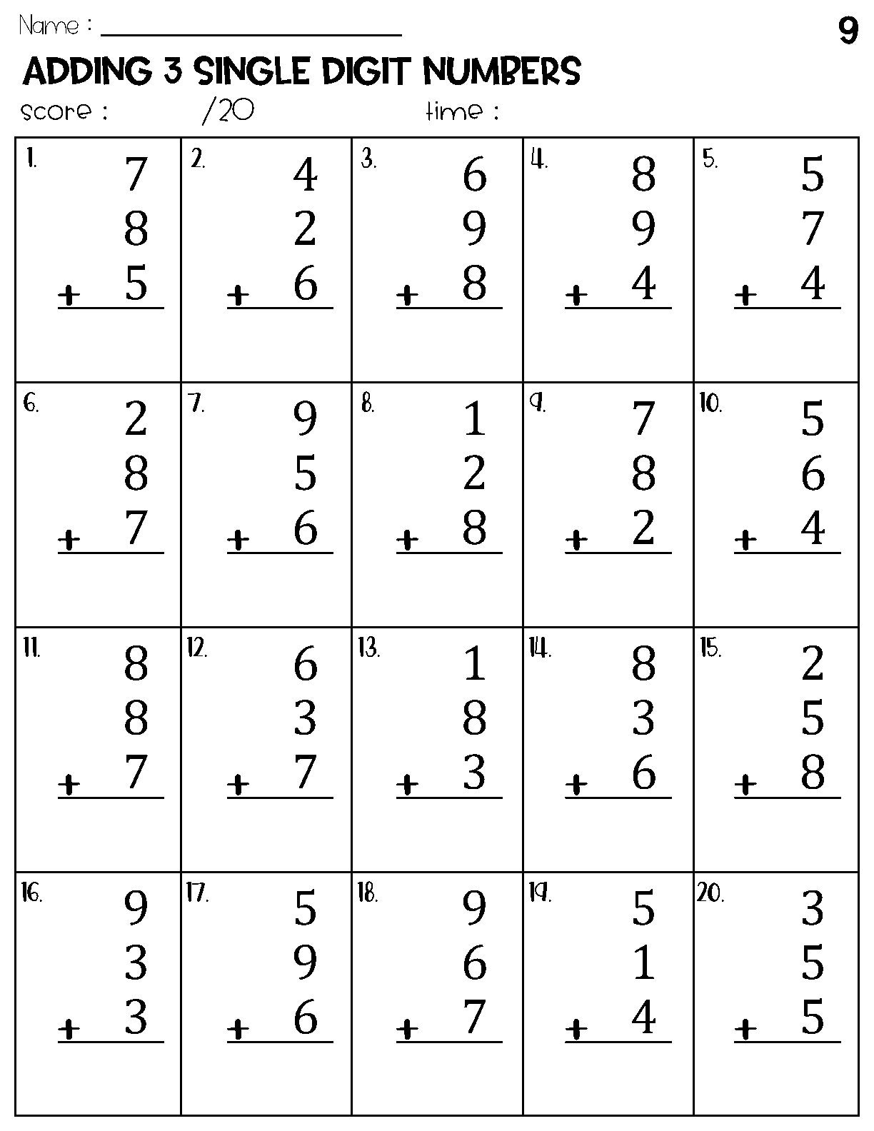 Adding 3 Single Digit Numbers Worksheets Math Timed Test Addition Etsy Adding 3 Single Digit Numbers Worksheets Math Timed Test Addition Etsy