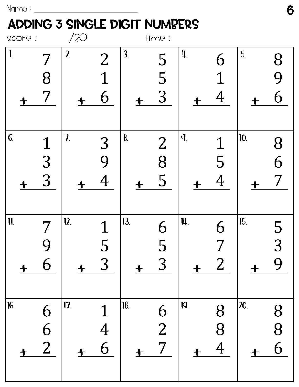 Adding 3 Single Digit Numbers Worksheets Math Timed Test Addition Etsy Adding 3 Single Digit Numbers Worksheets Math Timed Test Addition Etsy
