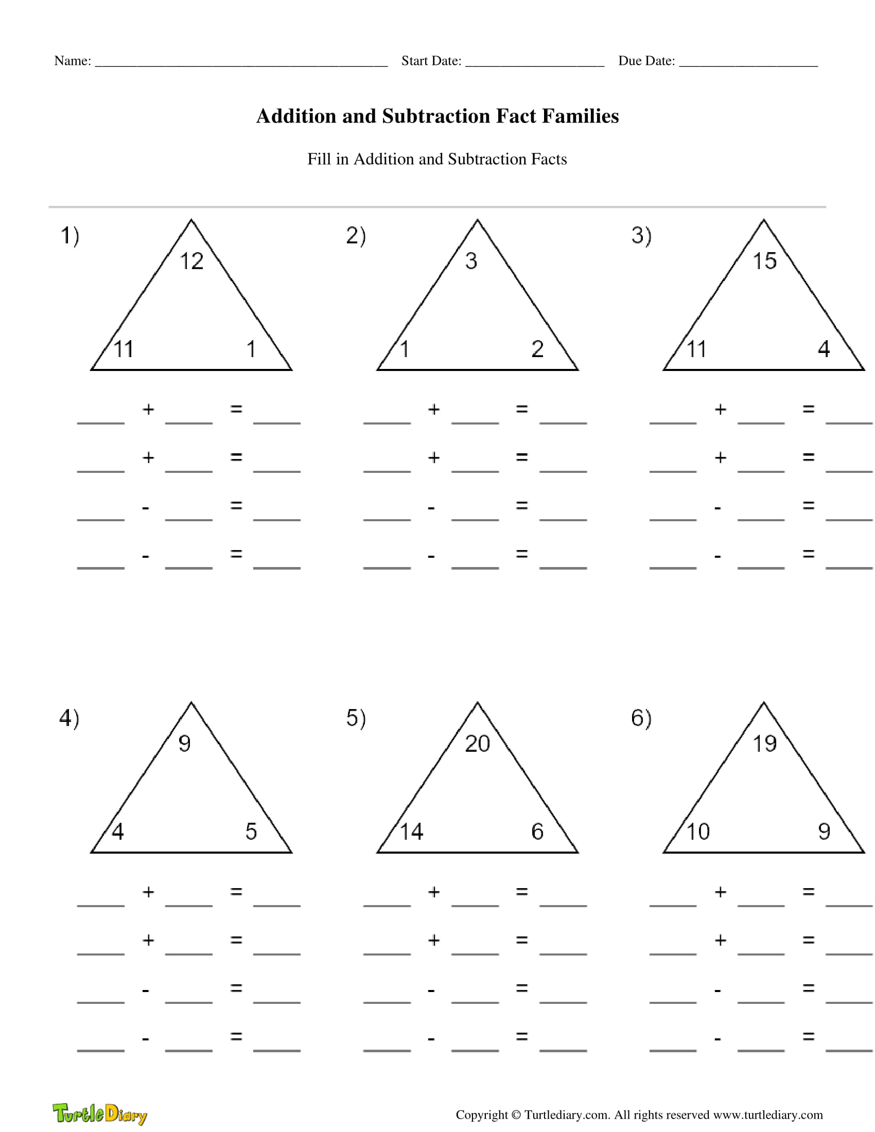 Addition And Subtraction Fact Families Turtle Diary Worksheets Library Addition And Subtraction Fact Families Turtle Diary Worksheets Library