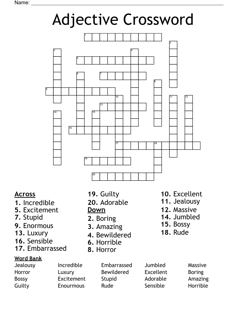 Adjective Crossword WordMint Adjective Crossword WordMint