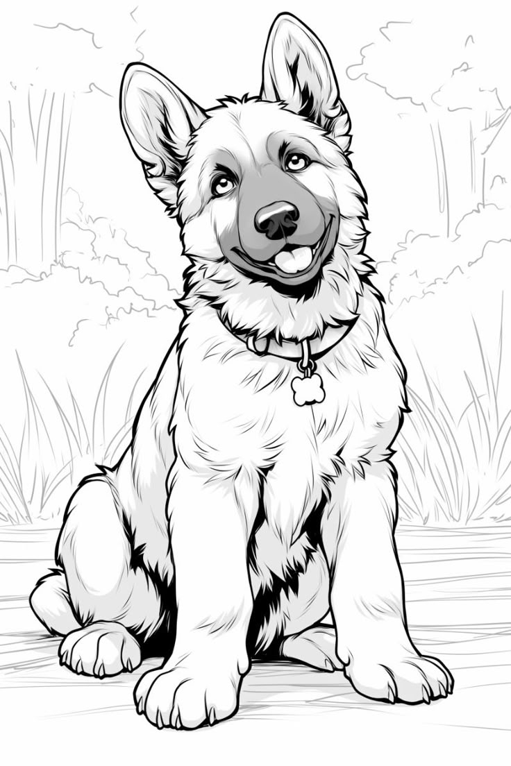 Adorable German Shepherd Puppy Coloring Book Page
