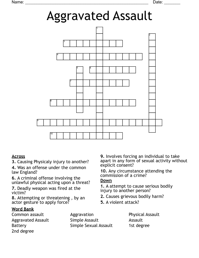 Aggravated Assault Crossword WordMint Aggravated Assault Crossword WordMint