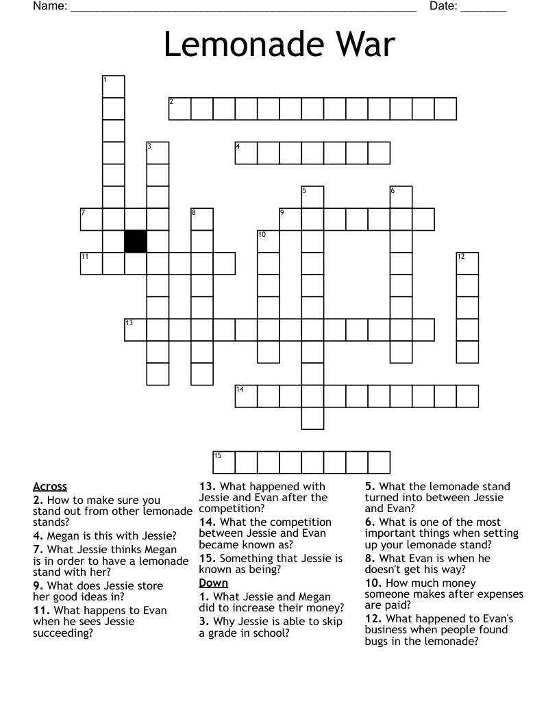 Alex s Lemonade Stand Crossword Puzzle Reflection WordMint Alex s Lemonade Stand Crossword Puzzle Reflection WordMint