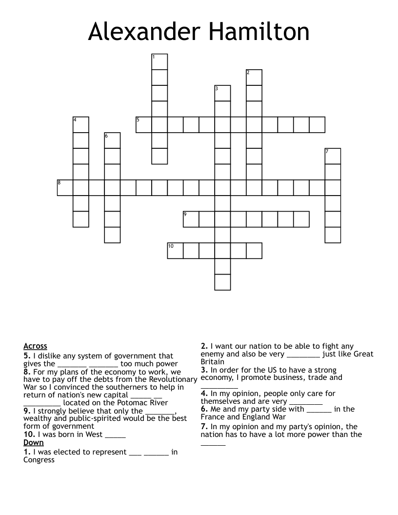 Alexander Hamilton Crossword WordMint Alexander Hamilton Crossword WordMint