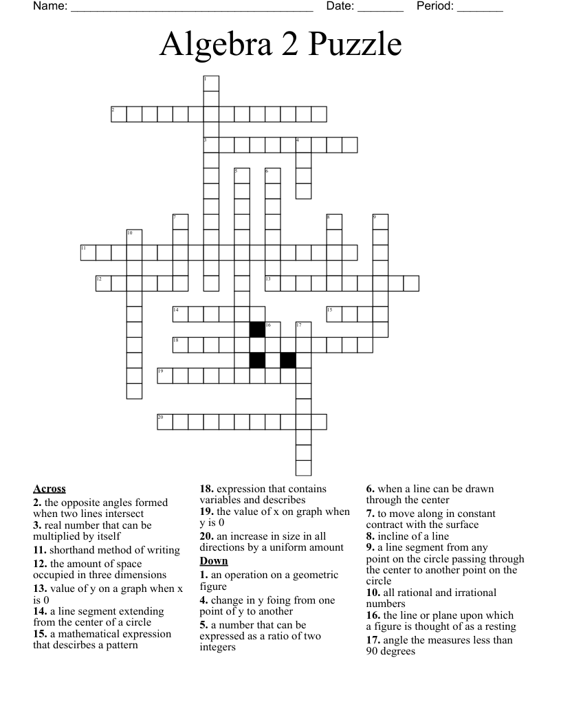 Algebra 2 Puzzle Crossword WordMint Algebra 2 Puzzle Crossword WordMint