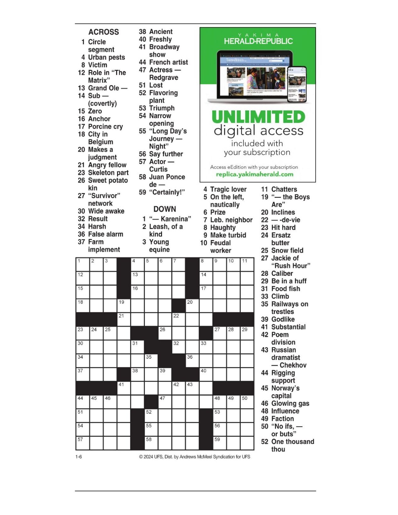 AM Crossword Jan 6 2024 Crosswords Yakimaherald AM Crossword Jan 6 2024 Crosswords Yakimaherald