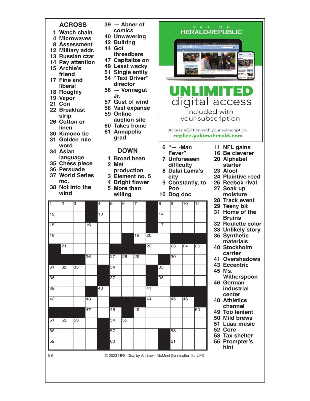 AM Crossword June 6 2023 Crosswords Yakimaherald