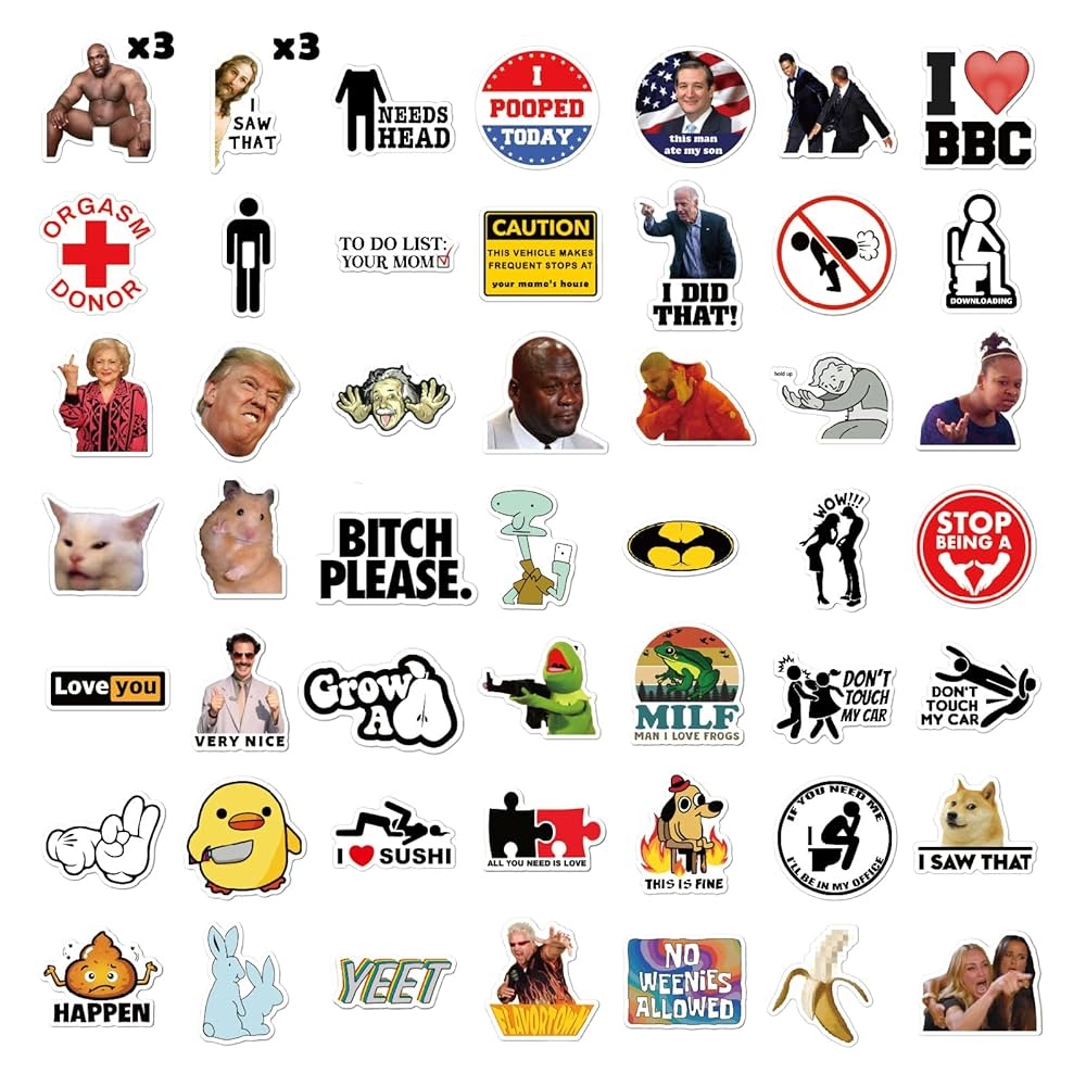 Amazon 105pcs Funny Stickers For Adults Prank Meme Dirty Large Sticker Pack For Bumper Light Switch Water Bottles Hard Hats Computers Vinyl Waterproof Decals Toys Games