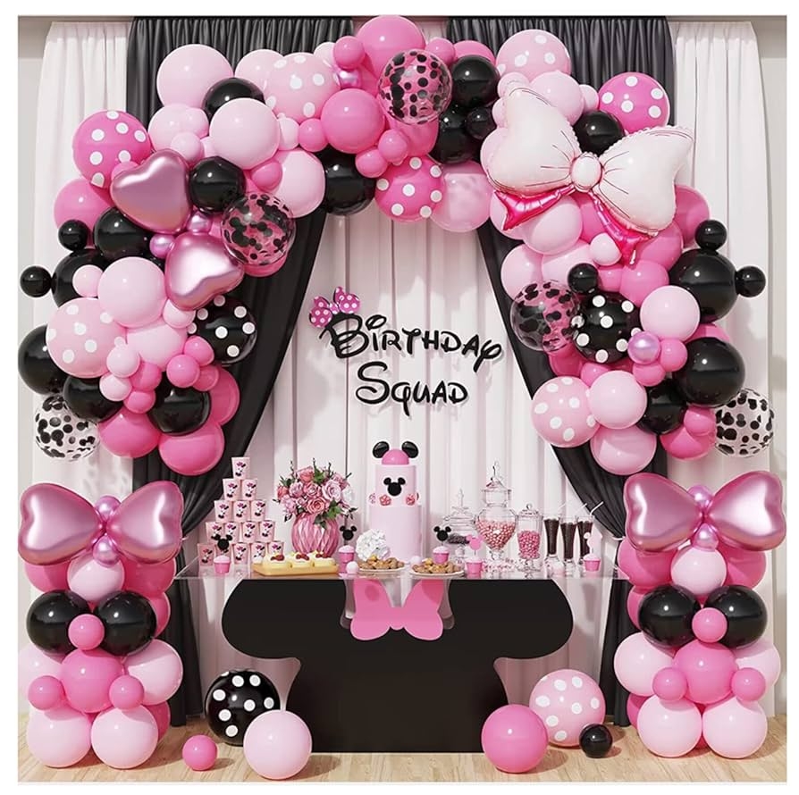 Amazon 143PCS Pink Mouse Balloon Garland Arch Kit Pink And Black Balloons With Bow Foil Balloons Birthday Party Decorations For Minnie Mouse Party PINK Toys Games