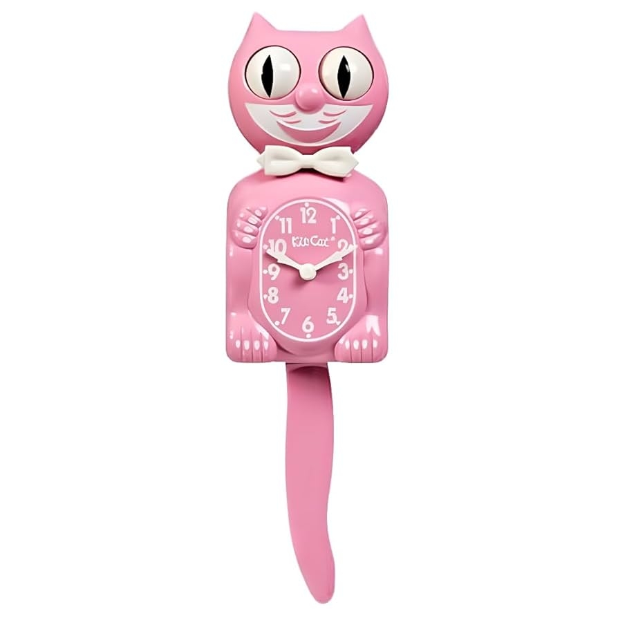Amazon Kit Cat Klock Limited Edition Pink Satin Kit Iconic Retro Cat Clock With Moving Eyes And Tail Battery Operated Wall Clock Made In USA Perfect For Home Decor Mid Century Modern Clock
