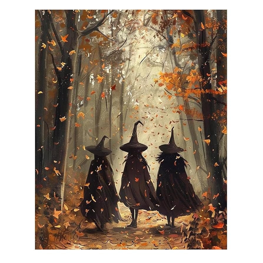 Amazon Reivworl Halloween Paint By Numbers Kit For Adults Witch Paint By Numbers Adult Paint By Number Kits For Gifts And Home Wall Decor 16x20 Inch