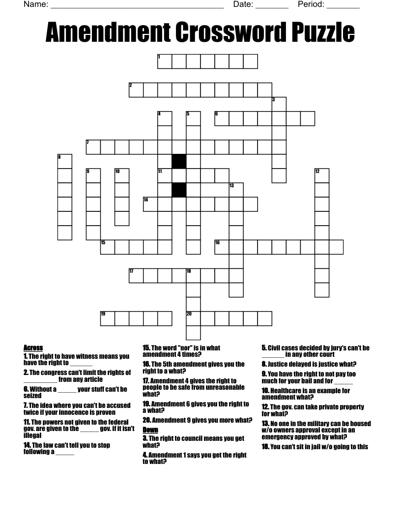 Amendment Crossword Puzzle WordMint Amendment Crossword Puzzle WordMint