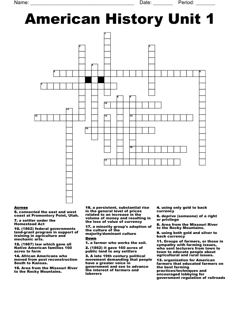 American History Unit 1 Crossword WordMint American History Unit 1 Crossword WordMint