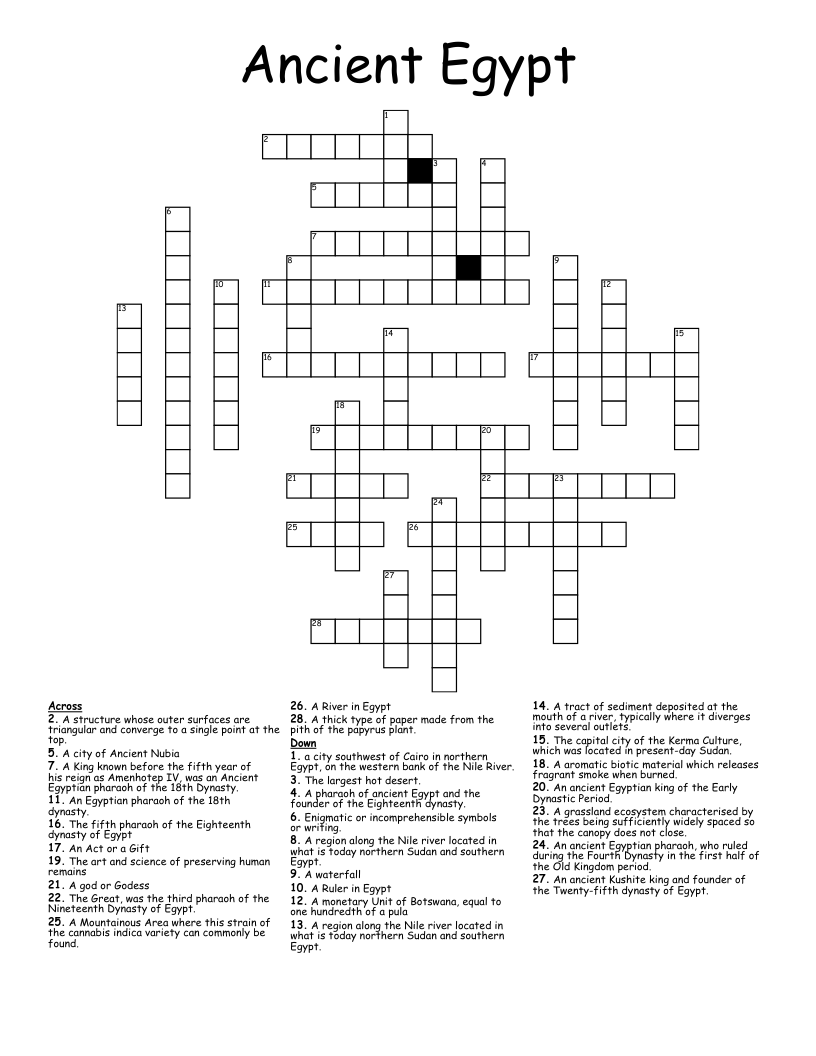 Ancient Egypt Crossword WordMint Ancient Egypt Crossword WordMint