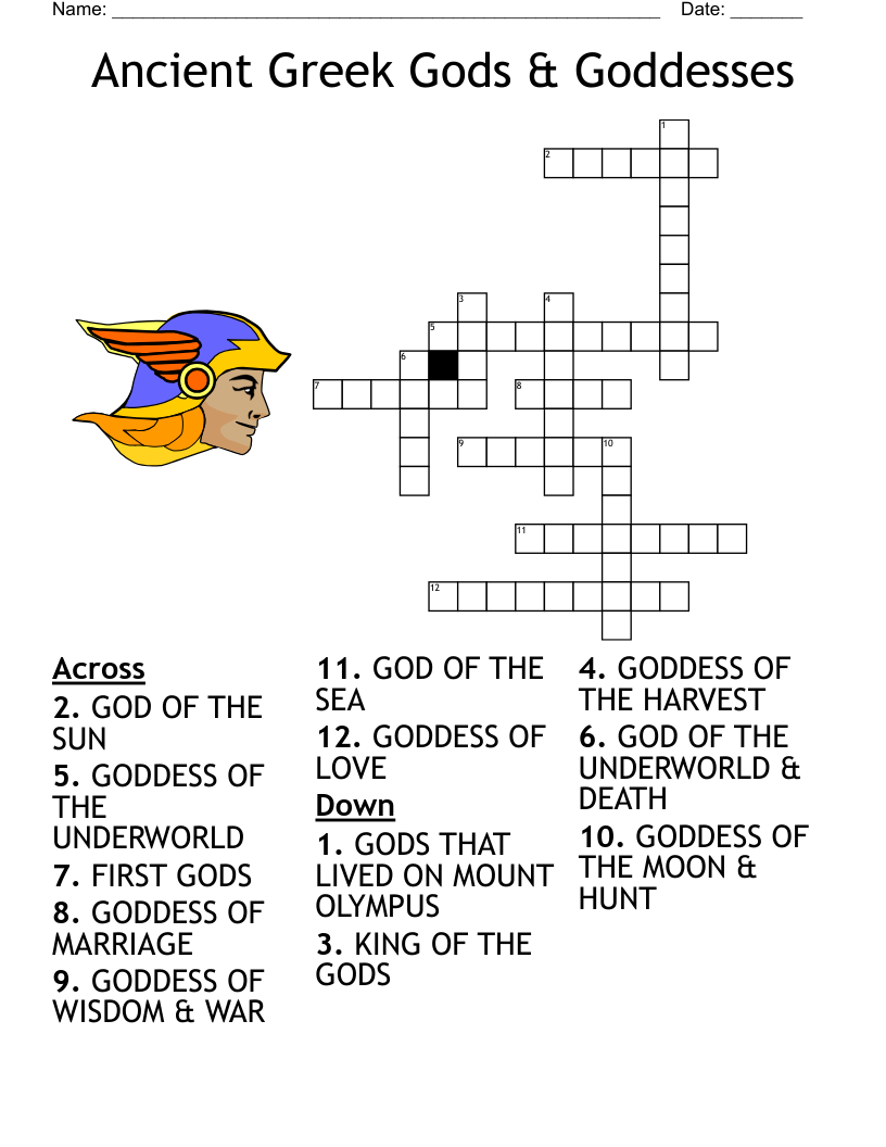 Ancient Greek Gods Goddesses Crossword WordMint