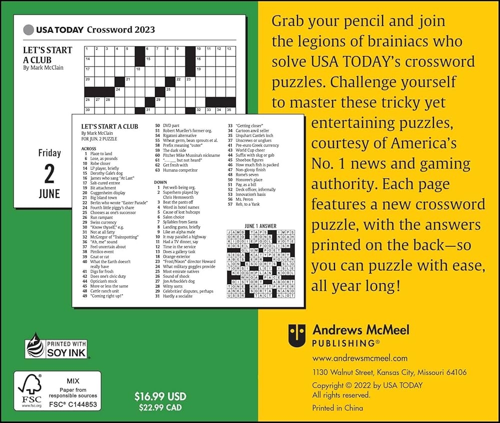 Andrews McMeel Publishing USA Today Crossword Puzzles 2023 Day to Day Calendar By USA TODAY Amazon ae