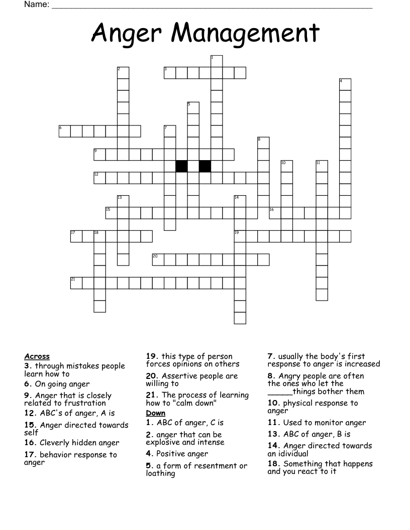 Anger Management Crossword WordMint Anger Management Crossword WordMint