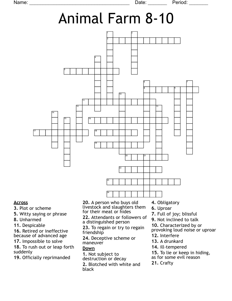 Animal Farm 8 10 Crossword WordMint Animal Farm 8 10 Crossword WordMint